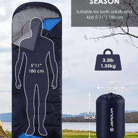 Outdoor Camping Envelope Sleeping Bag with Hood for All Seasons