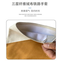 Heavy-Duty Canvas Work Gloves with Leather Palm, Triple-Layer Thickened for Welding and Industrial Protection