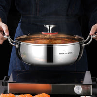 Extra Thick Food Grade Stainless Steel Hot Pot with Lid, Induction Cooker & Gas Stove Compatible, Steaming & Stewing Soup Pot