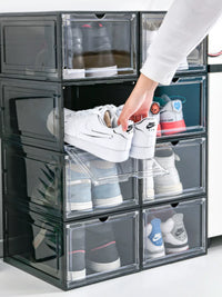 Clear Stackable Shoe Storage Boxes with Magnetic Side/Front Opening Door, Dustproof Hard Plastic Shoe Organizer for Sneakers