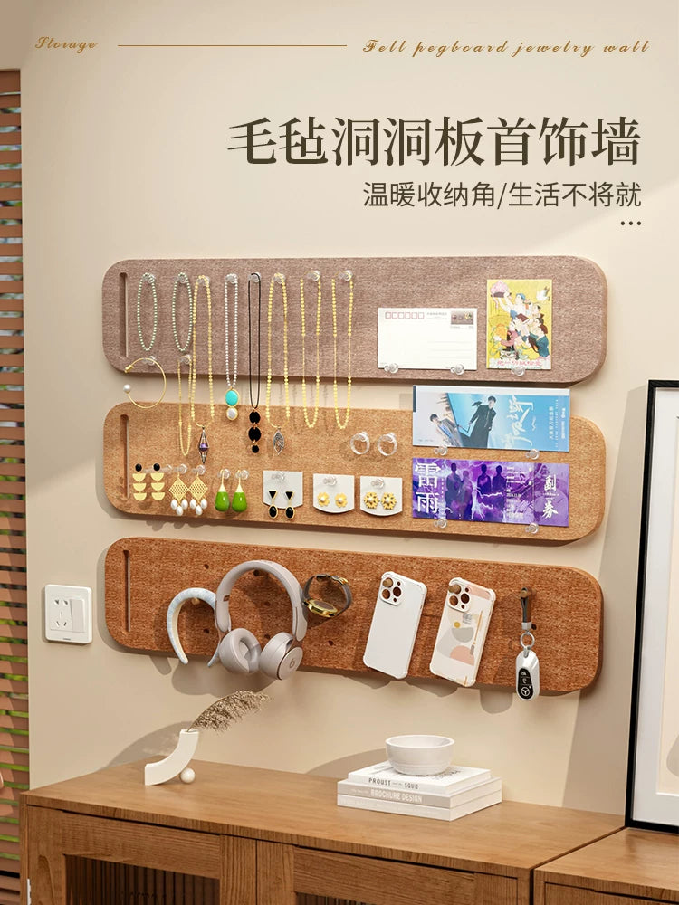 Wall-Mounted Felt Board Jewelry Organizer for Earrings, Necklaces, and Bracelets
