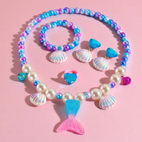 Kids' Dopamine Mermaid Tail Shell Necklace & Bracelet Jewelry Set