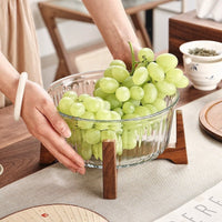 Genuace Glass Fruit Bowl with Lid and Wooden Base for Living Room, Coffee Table, Office