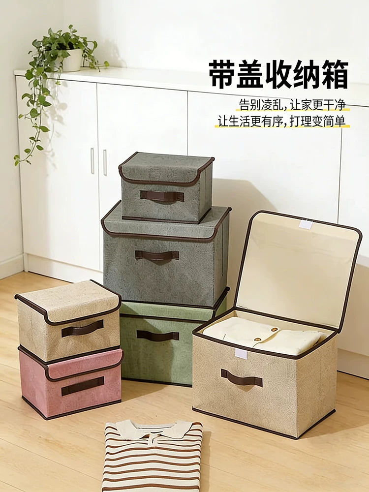 Foldable Fabric Storage Box with Lid for Wardrobe and Dormitory