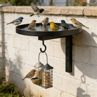 Wall-Mounted Metal Bird Bath Feeder with Hook for Outdoor Garden Patio Decor