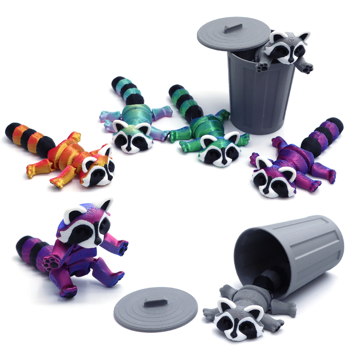 Articulated Raccoon Fidget Toy with Optional Trash Can Accessory, Stress Relief Desk Toy
