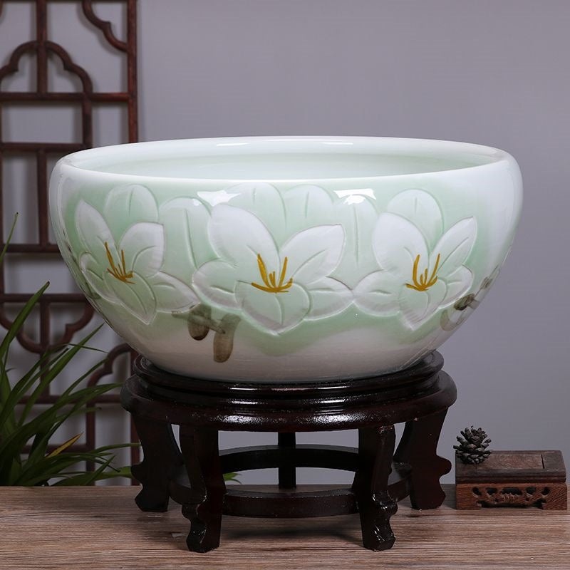 Jingdezhen Ceramic Fish Tank for Koi, Lotus, Turtle - Feng Shui Goldfish Bowl