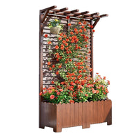 Garden Planter Box with Trellis Outdoor Patio Divider Fence Flower Stand for Climbing Plants