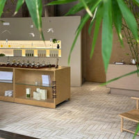 Modern Birch Wood Kitchen Island Bar Table with Tempered Glass Display Cabinet