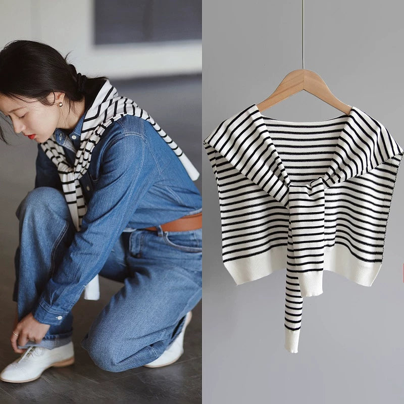 Classic Striped Shawl Wrap for Women - Versatile Decorative Collar Scarf for Spring/Autumn