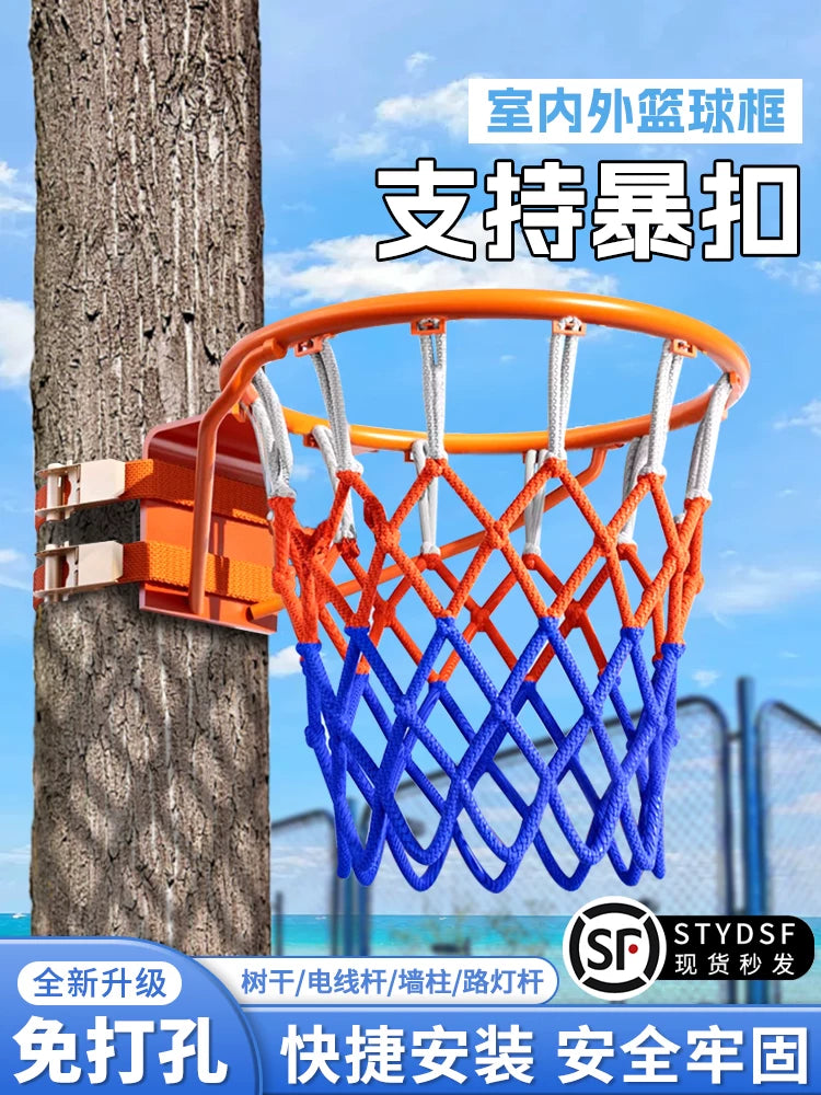Wall-Mounted Basketball Hoop for Indoor/Outdoor Home Use, Punch-Free/Drill Installation, Portable Basketball Goal for Kids & Adults