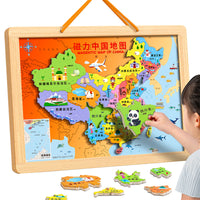 Magnetic China & World Map Wooden Puzzle for Kids, Educational 3D Jigsaw Toy for Boys & Girls Ages 3+