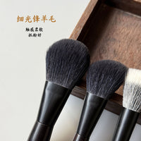 Ebony Mini Portable Makeup Brush Set with Wool Powder, Contour, Stippling, and Eyeshadow Brushes
