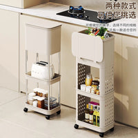 Tall Kitchen Trash Can with Lid and Storage Shelf, Large Capacity, Movable