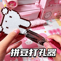 Manual Mini Perler Bead Puncher 1.5mm DIY Handheld Round Hole Card Punch Embosser for Students