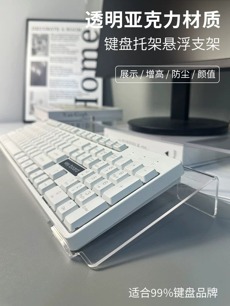 Acrylic Keyboard Riser Stand with Wrist Rest and Light Base for Desk Organization