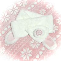 Sweet Rabbit Ear Plush Scarf with Cat Paw Pin, Japanese Style Winter Warm Cross Scarf