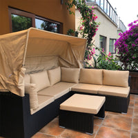 Outdoor Rattan Wicker Daybed Sofa Set with Canopy for Patio Garden Balcony