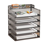 A4 Horizontal Metal File Organizer Rack with Storage Basket - Desktop Document Holder for Office and Home