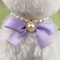 Pet Pearl Bowknot Collar Necklace for Cats and Small Dogs, Adjustable Princess Style