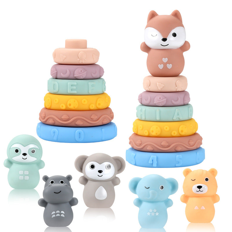 Kids' Early Education Stacking Rainbow Ring Bowling Soft Building Blocks Toy Set