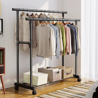 Foldable Double-Rod Garment Rack with Wheels for Indoor/Outdoor Use