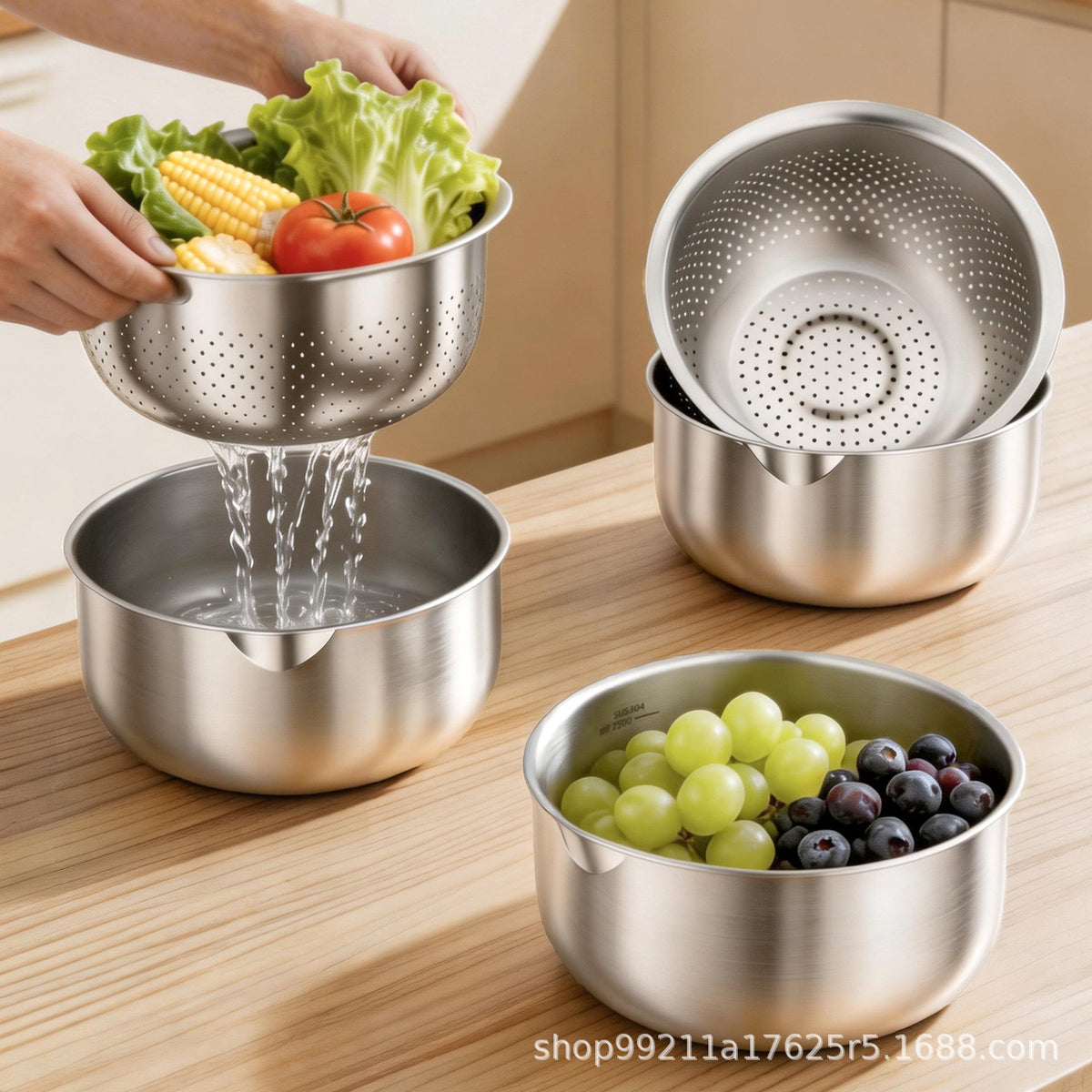 304 Stainless Steel Colander and Mixing Bowl Set for Washing Vegetables and Fruits
