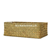 Woven Straw Rectangular Storage Basket for Organizing, Bamboo Wicker Basket for Sundries, Cosmetics, and Decorations