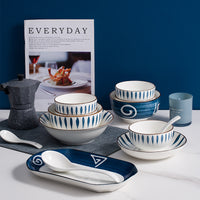 Jingdezhen Japanese Style Underglaze Ceramic Dinnerware Set with Bowls, Plates, and Chopsticks