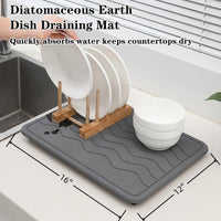 Diatomaceous Earth Kitchen Drying Mat for Countertops - Fast Absorbent Hard Board Drainer for Dishes and Utensils
