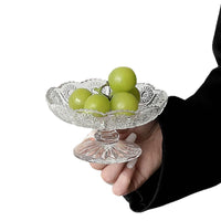 Elegant Embossed Glass Pedestal Fruit Bowl for Candy, Snacks, and Desserts