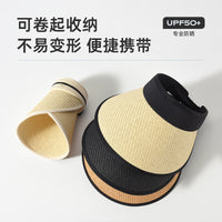 Straw Visor Sun Hat for Women, UV Protection Wide Brim Adjustable Beach Travel Cap