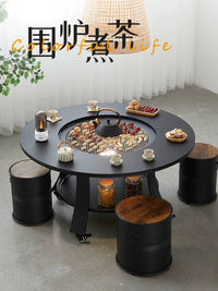 Outdoor Wood Burning Fire Pit BBQ Grill Table for Patio Garden Heating and Grilling