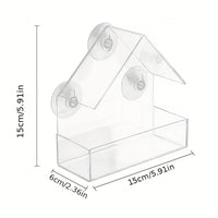 Window Mounted Clear Acrylic Bird Feeder with Suction Cups for Parrots and Wild Birds
