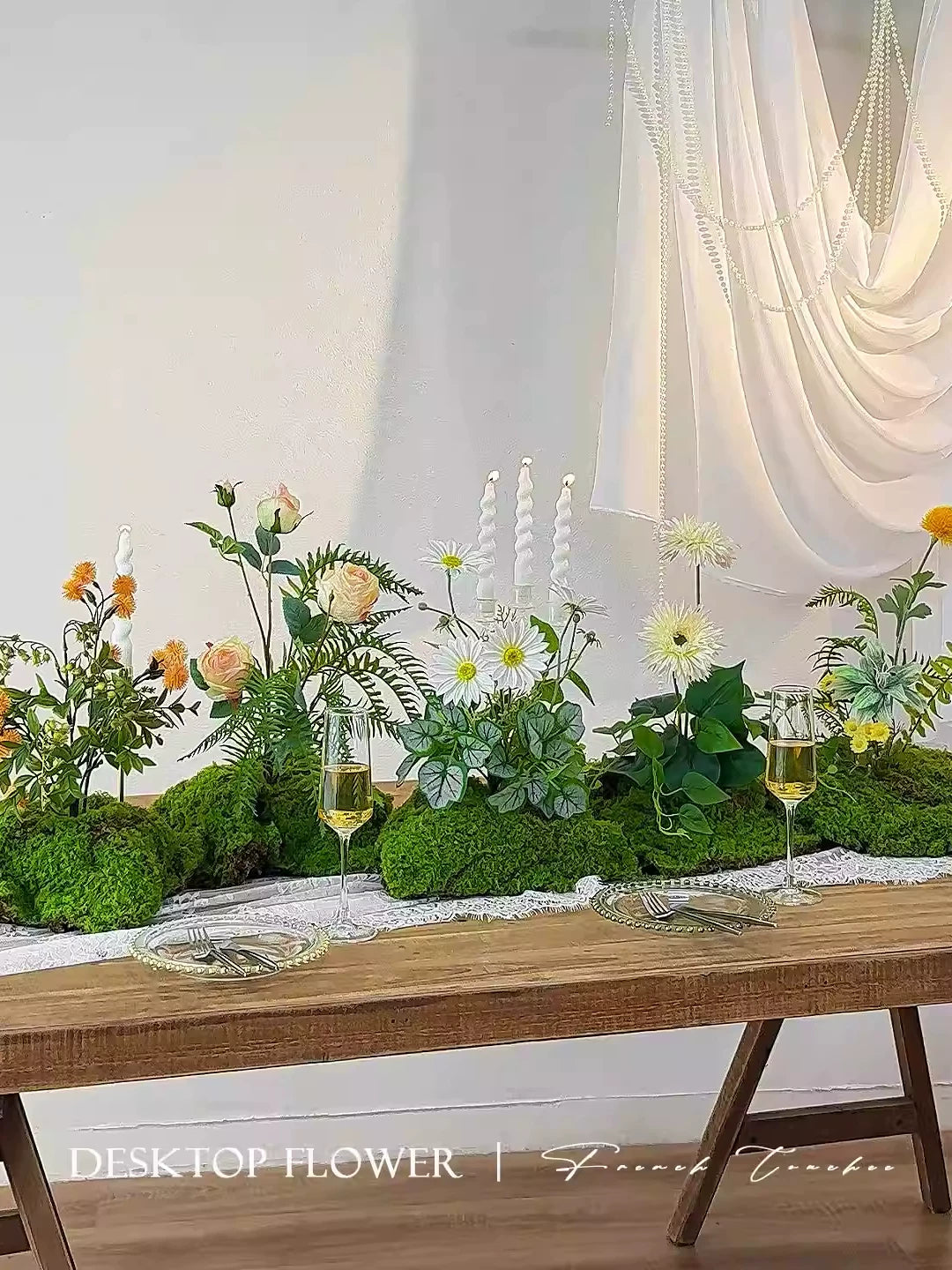 Artificial Moss Landscape Floral Arrangement with Faux Plants for Desktop Decor