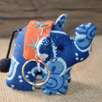 Handmade Tie-Dye Elephant Keychain from Yunnan Xishuangbanna, Thai Style Fabric Elephant Charm
