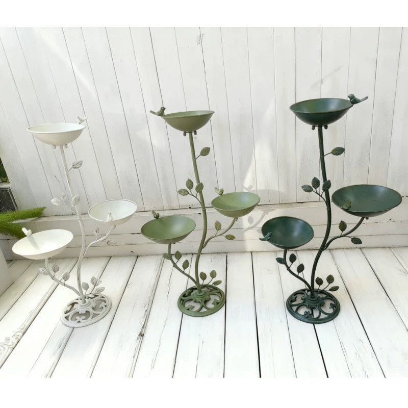 Outdoor Cast Iron Bird Feeder with 3 Trays and Pedestal for Garden Patio Decor