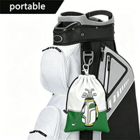 Golf Ball Drawstring Pouch with Hook - Waterproof PU Leather Waist Bag for Outdoor Use
