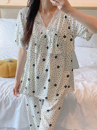 Women's Cotton Rayon Pajama Set with Built-in Bra, Short Sleeve Top & Shorts for Spring/Summer Loungewear