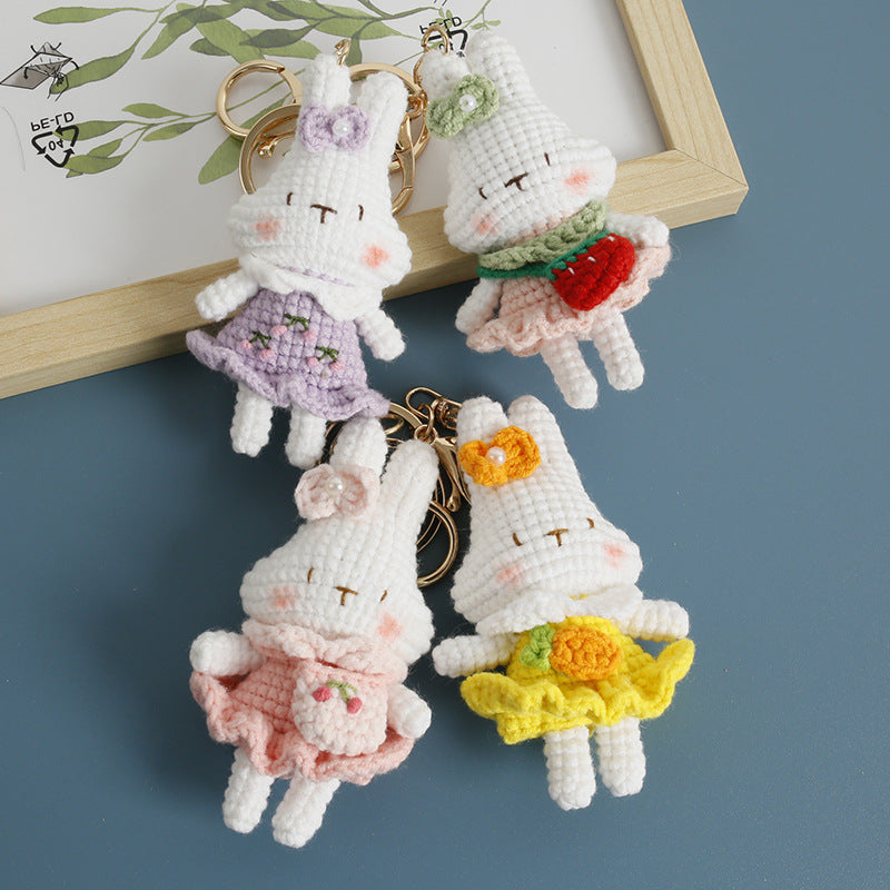 Handmade Crocheted Bunny Keychain with Floral Outfit