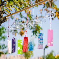 Japanese Style Cherry Blossom Glass Wind Chime with Pendant, Handmade Decorative Ornament for Home