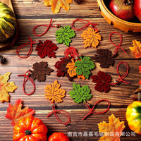 Autumn Felt Maple Leaf Hanging Ornaments with Bells for Thanksgiving Party Decor