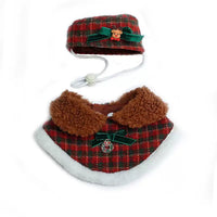 Christmas Pet Hat and Bib Set for Cats and Small Dogs, Festive Octagonal Hat and Scarf Costume