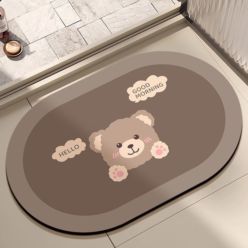 Cartoon Bear Diatomaceous Earth Bath Mat Non-Slip Absorbent Quick Dry for Bathroom Kitchen Entryway