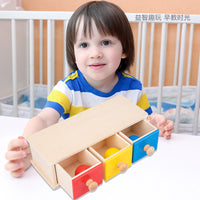 Montessori Wooden Coin Box, Ball Drop, and Fabric Drum Set for Toddlers 0-3 Years