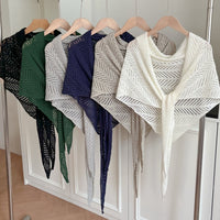 Sun Protection Ice Silk Knit Shawl Hollow Out Tencel Triangle Scarf for Women Summer Thin Air Conditioning Shirt
