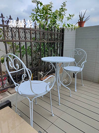 Balcony Leisure Table and Chair Set, 3-Piece Patio Garden Wrought Iron Furniture for Outdoor Seating and Cafe