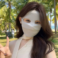 UV Protection Ice Silk Full Face Mask for Women - Panda Eye Design Sun Protection