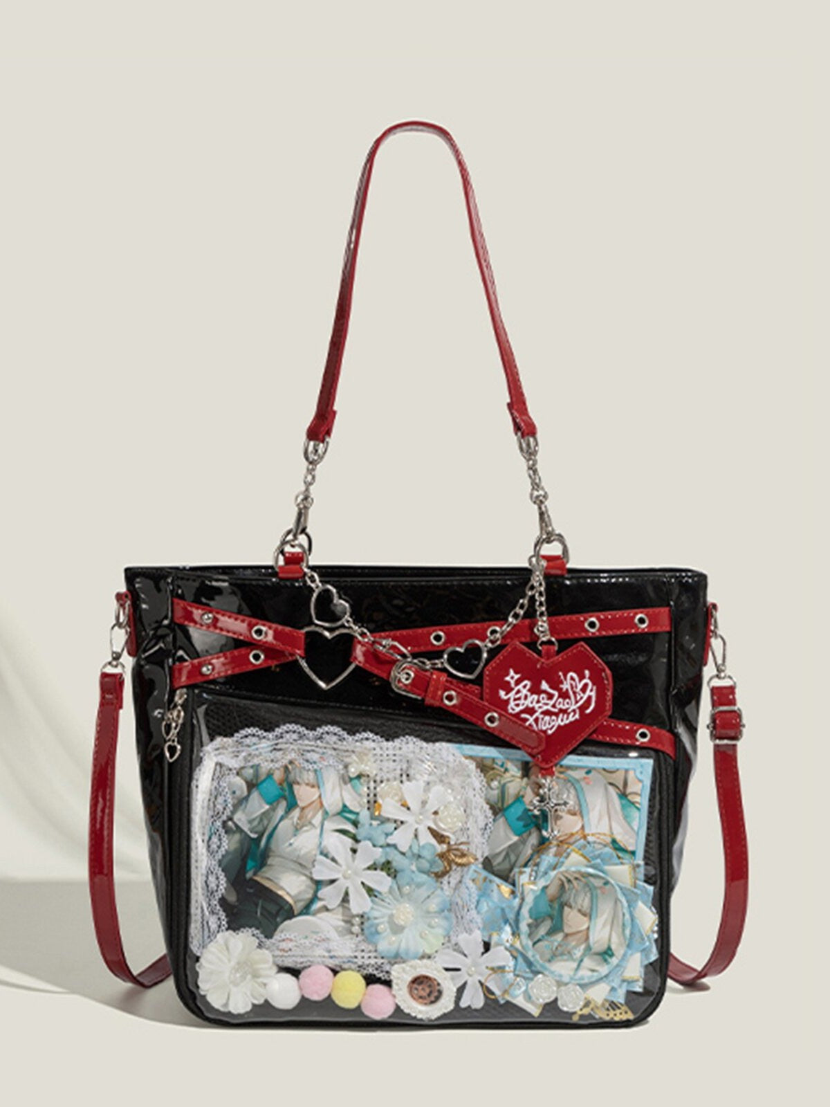 Heart Track Clear Ita Bag Large Capacity Crossbody Shoulder Bag with Chain