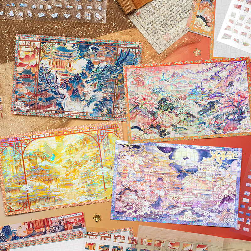 3D Laser Silver Puzzle Sticker Set with Background Card, Waterproof Creative Decompression Toy for Kids